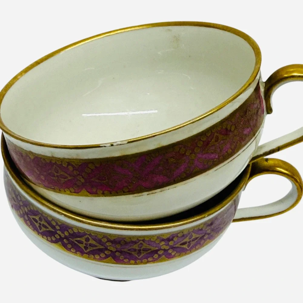 PMR Bavaria Germany Tea Set Purple Gold Gilt Teapot Creamer Cups Vintage Good